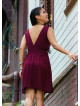 V Neck Belted Waist Burgundy Casual Dress 5014