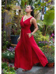 V Neck Red Long Dress with Slit from the Shoulder 4976