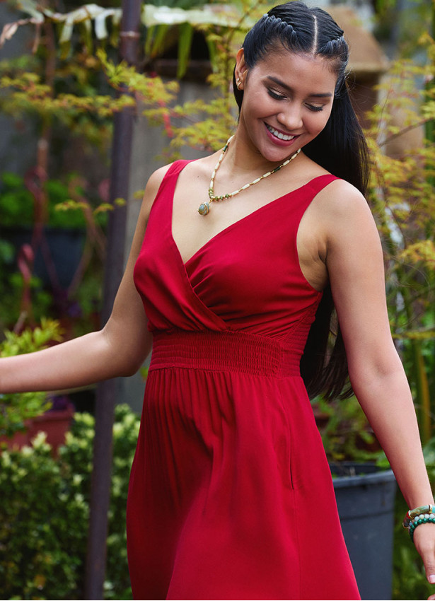 V Neck Red Long Dress with Slit from the Shoulder 4976
