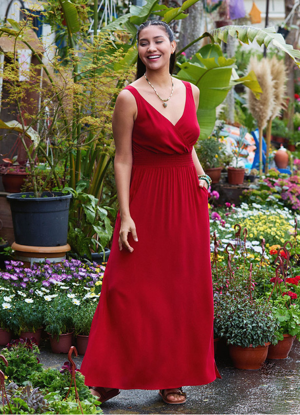 V Neck Red Long Dress with Slit from the Shoulder 4976
