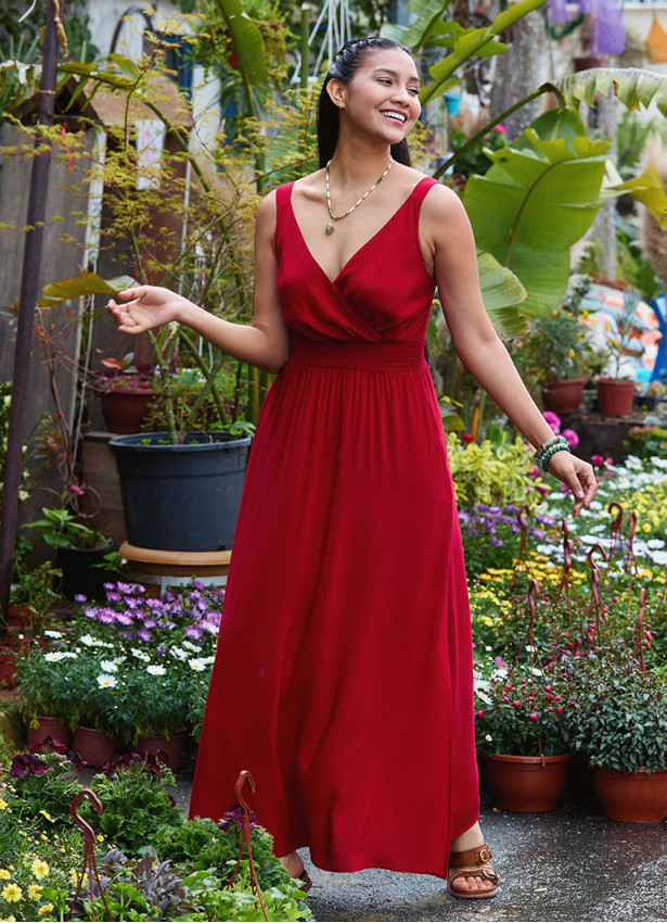 V Neck Red Long Dress with Slit from the Shoulder 4976