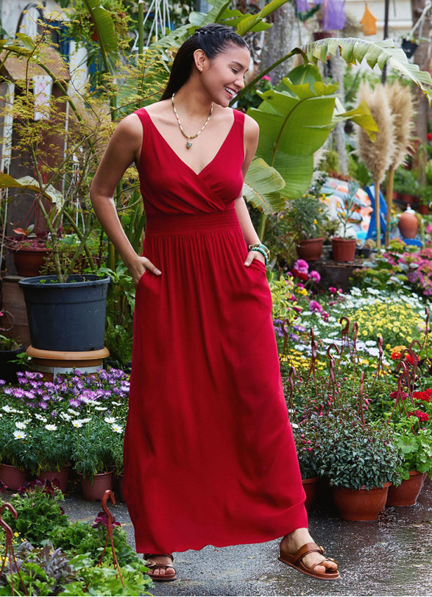 V Neck Red Long Dress with Slit from the Shoulder 4976