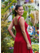 V Neck Red Long Dress with Slit from the Shoulder 4976