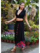 Double Layered Black Floral Skirt with Pockets and Button Details 5029