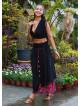 Double Layered Black Floral Skirt with Pockets and Button Details 5029