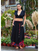 Double Layered Black Floral Skirt with Pockets and Button Details 5029