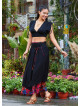 Double Layered Black Floral Skirt with Pockets and Button Details 5029