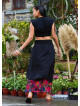 Double Layered Black Floral Skirt with Pockets and Button Details 5029