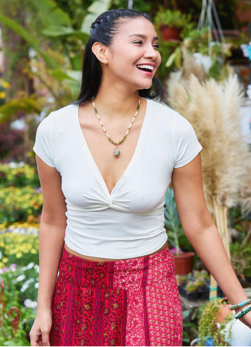 White Summer Blouse with a Cross Front Neckline and Short Sleeves 4981