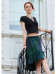 Green Asymmetrical Skirt with Elastic Waistband, Buttons, and Ruffles 4994