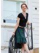 Green Asymmetrical Skirt with Elastic Waistband, Buttons, and Ruffles 4994