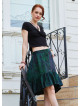 Green Asymmetrical Skirt with Elastic Waistband, Buttons, and Ruffles 4994