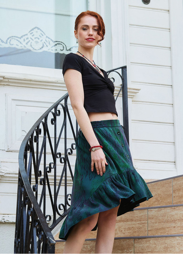 p Black Bohemian Blouse with a Cross Front Neckline and Short Sleeves 4980