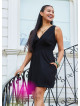 V Neck Black Mini Dress with Belted Waist 5013
