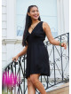 V Neck Black Mini Dress with Belted Waist 5013