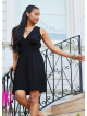 V Neck Black Mini Dress with Belted Waist 5013