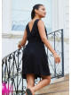V Neck Black Mini Dress with Belted Waist 5013