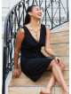 V Neck Black Mini Dress with Belted Waist 5013