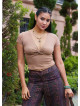 Coffee Colored Short Sleeve Crop Top with a Cross Over Neckline 4983