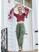 Womens Authentic Khaki Harem Pants with Drawstring Waist and Pockets 5009