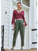 Womens Authentic Khaki Harem Pants with Drawstring Waist and Pockets 5009