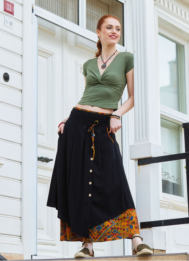 p Cross Front Short Sleeve Khaki Crop Top 4982