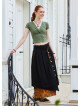 Double Layer Mustard Floral Skirt with Pockets and Button Details 5030
