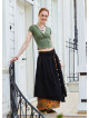Double Layer Mustard Floral Skirt with Pockets and Button Details 5030