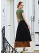 Double Layer Mustard Floral Skirt with Pockets and Button Details 5030