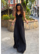 Thin Strapped Backless Black Bohemian Dress 5020