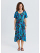 U Neck Double Breasted Ruffled Blue Floral Dress 4949