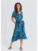 U Neck Double Breasted Ruffled Blue Floral Dress 4949