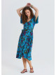 U Neck Double Breasted Ruffled Blue Floral Dress 4949