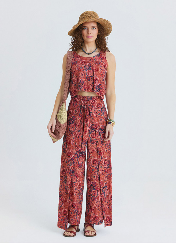 Boat Neck Backless Reyna Patterned Women's Authentic Jumpsuit 4876