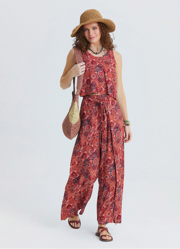 Boat Neck Backless Reyna Patterned Women's Authentic Jumpsuit 4876