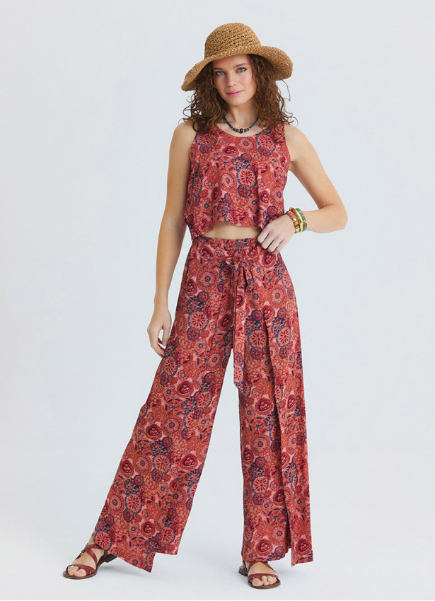 Boat Neck Backless Reyna Patterned Women's Authentic Jumpsuit 4876