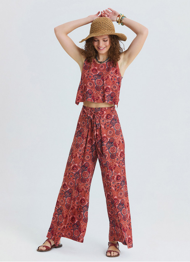 Boat Neck Backless Reyna Patterned Women's Authentic Jumpsuit 4876