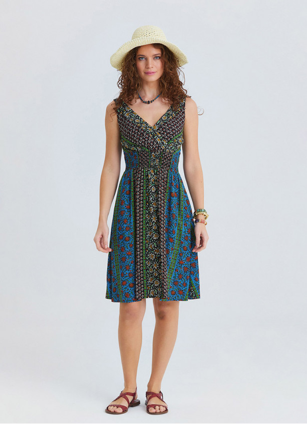 V Neck Strapless Elasticated Waist Floral Dress 4830