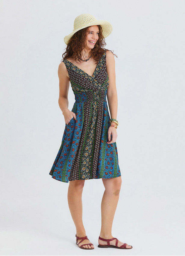 V Neck Strapless Elasticated Waist Floral Dress 4830