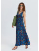 V Neck Gipe Detailed Indigo Floral Dress 4820