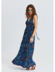 V Neck Gipe Detailed Indigo Floral Dress 4820