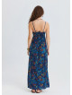 V Neck Gipe Detailed Indigo Floral Dress 4820