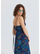 V Neck Gipe Detailed Indigo Floral Dress 4820