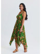 V Neck Asymmetrical Cut Bahia Pattern Bohemian Dress 4818