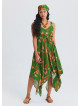 V Neck Asymmetrical Cut Bahia Pattern Bohemian Dress 4818