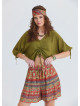 Green Summer Blouse with Boat Neck, Short Sleeves, and Gathered Details 4974