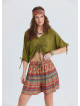 Green Summer Blouse with Boat Neck, Short Sleeves, and Gathered Details 4974