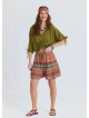 Women's Orange Ethnic Pants with Elastic Waistband and Fringes 4997