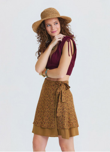 Double Layered Envelope Style Mustard Print Skirt 4966