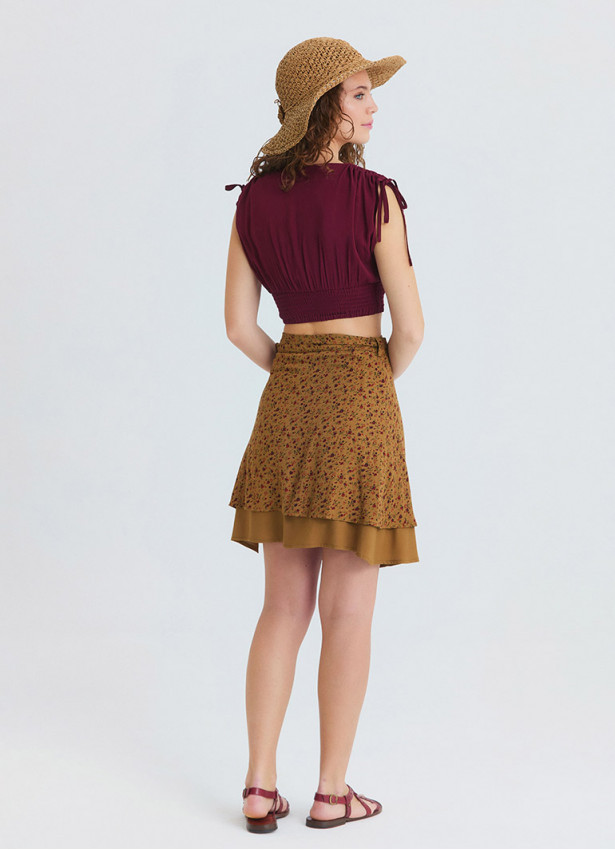 Double Layered Envelope Style Mustard Print Skirt 4966